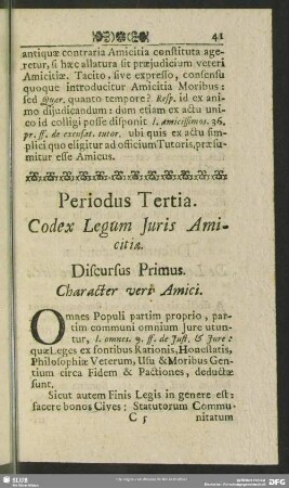 Periodus Tertia. Codex Legum Juris Amicitiae