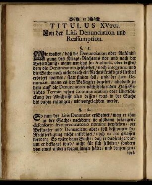 Titulus XVtus. Von der Litis Denunciation und Reassumption.