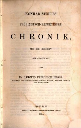 Konrad Stolles thüringisch-erfurtische Chronik : aus der Urschrift