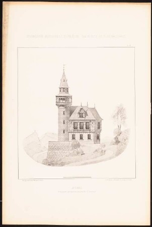Jagdhaus: Ansicht (aus: Baukunst der Renaissance, Entwürfe von Studirenden unter Leitung von J. C. Raschdorff, I. Jahrgang, Berlin 1880)