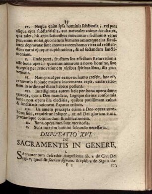 Disputatio XVI. De Sacramentis In Genere
