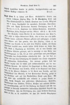 303-304 [Rezension] Marchesan, Angelo, Papst Pius X. in Leben und Wort