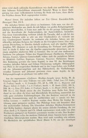 263 [Rezension] Simon, Marcel, Die jüdischen Sekten zur Zeit Christi