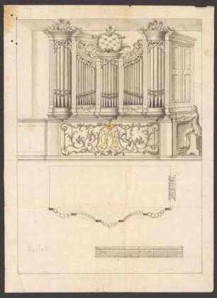 Zeichnung der Orgel der Schlosskapelle in Rastatt