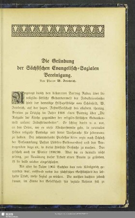 Die Gründung der Sächsischen Evangelisch-Sozialen Vereinigung