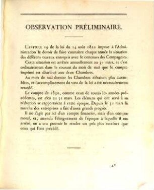 Situation des canaux et autres ouvrages. 1830