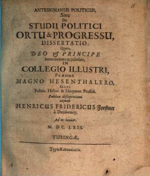 Antesignanus politicus, sive de studii politici ortu & progressu, dissertatio