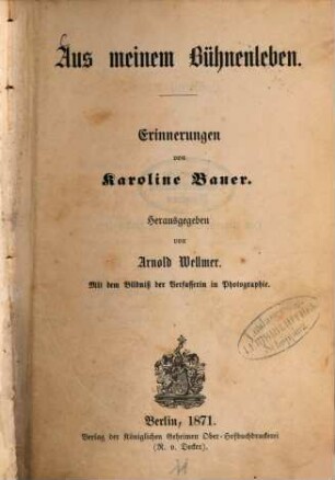 Aus meinem Bühnenleben : Erinnerungen