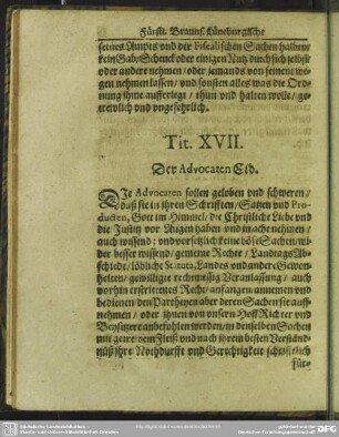 Tit. XVII. Der Advocaten Eid