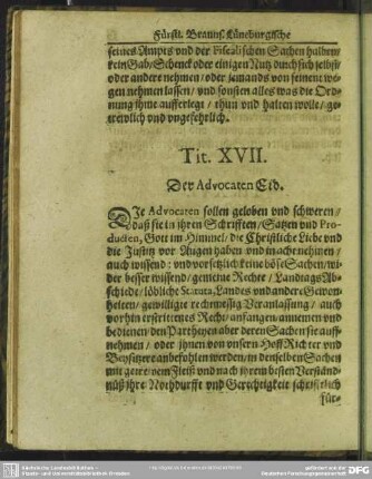 Tit. XVII. Der Advocaten Eid