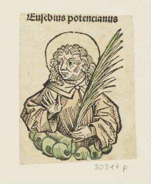 Brustbildnis Eusebius, aus: Hartmann Schedel, "Registrum huius operis libri cronicarum cu figuris et ymagibus ab inicio mudi", Nürnberg 12.7.1493