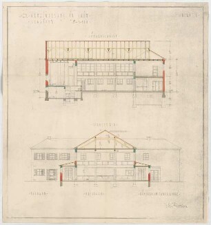 Fischer, Theodor; München - Laim; Ev. Kirche und Gemeindesaal - Schnitt, Längsschnitt