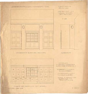 Pfann, Paul; Nürnberg; Landesausstellung 1906, Kunstausstellungsgebäude - Raum Nr. 2, Kunsthalle (Querschnitt,Längsschnitt); Vertäfelung mit Spiegel (Ansicht)
