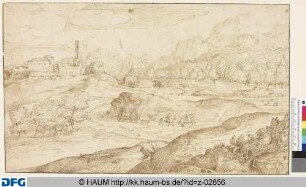 Berglandschaft mit Ochsenwagen