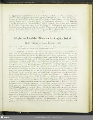 Lehrplan der Königlichen Müllerschule im Schuljahre 1885/86