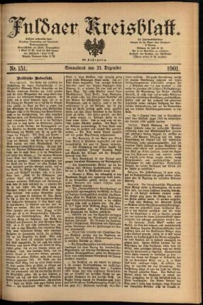 Erste Ausgabe vom Samstag, den 21. Dezember 1901.
