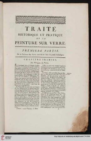Premiere partie: De la peinture sur verre consinderée dans sa partie hostorique