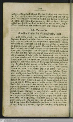 30. December. Karoline Neuber, die Schauspielerin, stirbt