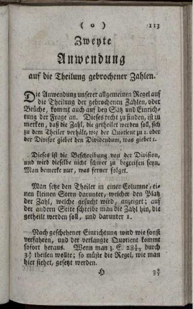 Zweyte Anwendung auf die Theilung gebrochener Zahlen.