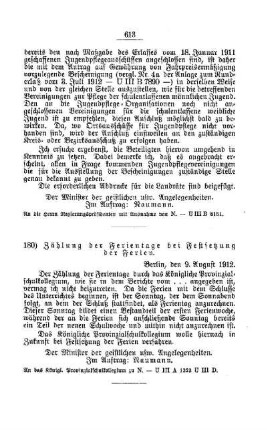 Zählung der Ferientage bei Festsetzung der Ferien : [E. Öffentliches Volksschulwesen]