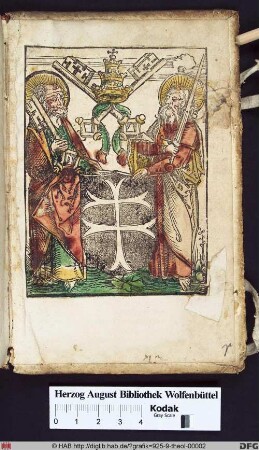 Wappen mit den hl. Petrus und Paulus und päpstlicher Krone.
