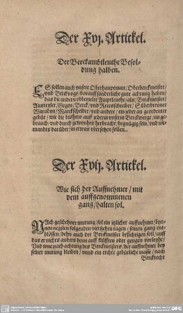 Der XVI. Artickel. Der Berckambtleuthe Besoldung halben.