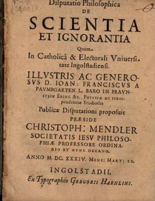 Disputatio Philosophica De scientia Et Ignorantia