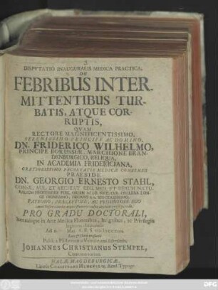 Dispvtatio Inauguralis Medica Practica, De Febribus Intermittentibus Turbatis, Atque Corruptis