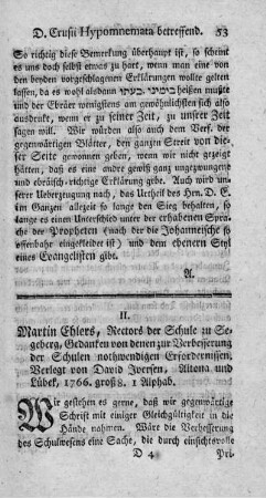 II. Gedanken von denen zur Verbesserung der Schulen nothwendigen Erfordernissen.