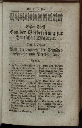 Erster Theil. Von der Vorbereitung zur Teutschen Oratorie.