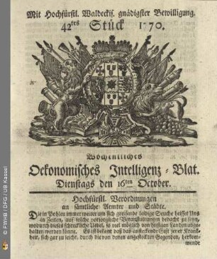 42tes Stueck, Dienstags den 16ten October 1770
