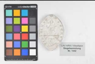 Siegler: Siegen, Stadt Überlieferungsart: Nachbildung. Stoff: Gips Farbe: ungefärbt Form: spitzoval. Durchmesser: 69 mm Art: Typ: Umschrift: