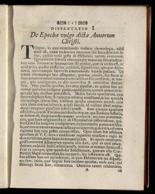 Dissertatio I. De Epocha vulgo dicta Annorum Christi