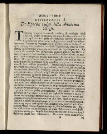 Dissertatio I. De Epocha vulgo dicta Annorum Christi