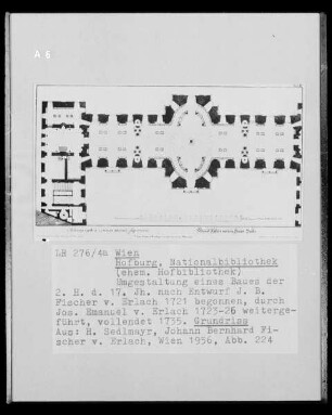 Grundriss der Hofbibliothek nach dem Entwurf von Johann Bernhard Fischer von Erlach