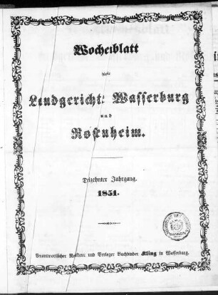 Wochenblatt für die Landgerichte Wasserburg und Rosenheim. 1851 = Jg. 13