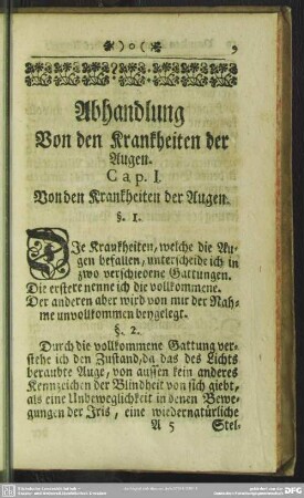 Cap. I. Von den Krankheiten der Augen