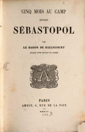 Cinq mois au camp devant Sébastopol