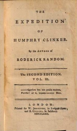 The expedition of Humphry Clinker. 3