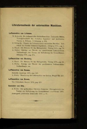 Literaturnachweis der untersuchten Maschinen