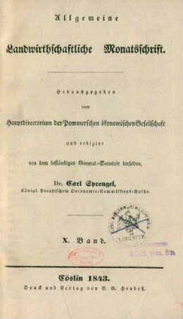 10.1843: Allgemeine Landwirthschaftliche Monatsschrift