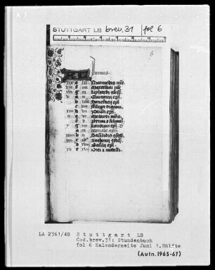 Lateinisch-französisches Stundenbuch — KL-Ligatur mit anschließender Ranke, Folio 6recto
