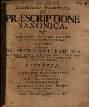 Dissertatio Inauguralis De Praescriptione Saxonica