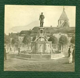 Entwurf für einen Brunnen mit Merkurstatue : Entwurf für einen Brunnen mit Merkurstatue. Zeichnung (bezeichnet 1913; C. Brose)