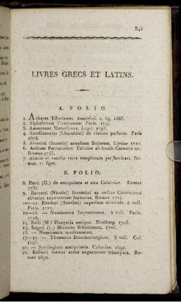 Livres Grecs et Latins.