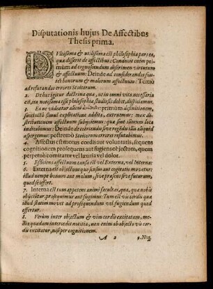 Disputationis huius De Affectibus Thesis prima.