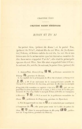 Chapitre XXXV. Cinquième maison héréditaire. Koan et Ts'ai