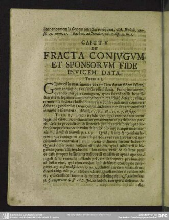 Caput V [VI]. De Fracta Conjugum Et Sponsorum Fide Invicem Data