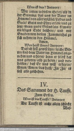 IV. Das Sacrament der H. Tauffe