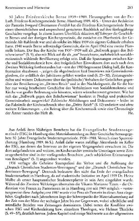 50 Jahre Friedenskriche Berne 1939 - 1989, hrsg. von der Ev.-Luth. Friedens-Kirchengemeinde Berne, Red Irmgard Christiansen-Frettlöh : Hamburg, 1989